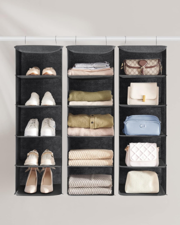 Set 2 bucati organizatoare suspendate pentru dulap, 5 rafturi, pliabil, 30x30x90 cm, gri [2]
