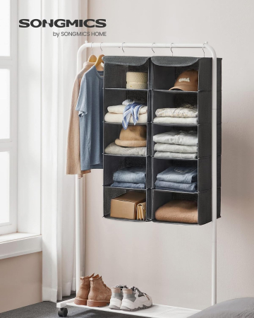 Set 2 bucati organizatoare suspendate pentru dulap, 5 rafturi, pliabil, 30x30x90 cm, gri [3]