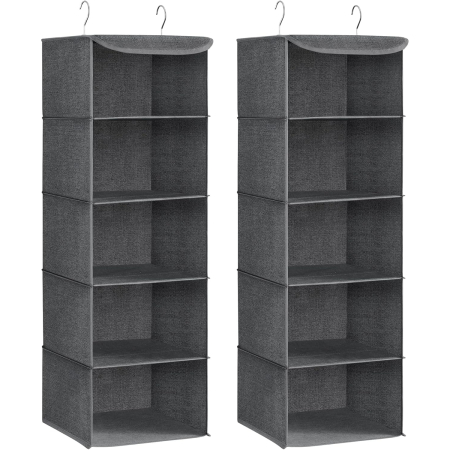 Dormitor & birou - Set 2 bucati organizatoare suspendate pentru dulap, 5 rafturi, pliabil, 30x30x90 cm, gri