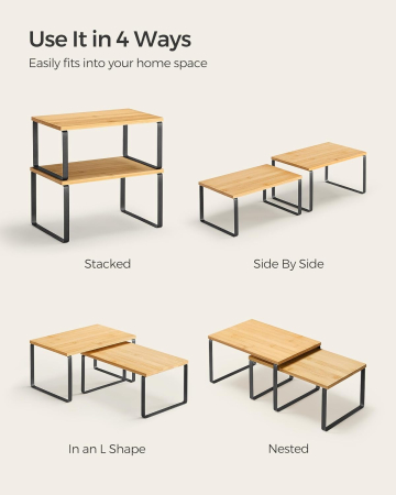 SONGMICS Set 2 rafturi de bucatarie suprapozabile, pentru ustensile sau condimente, 20x30x16cm, natur si negru [7]