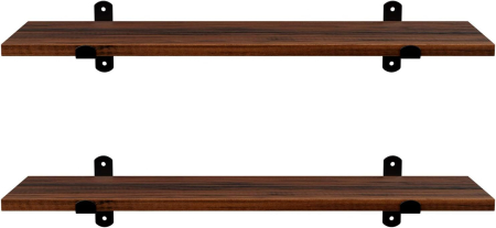 SONGMICS Set 2 rafturi de perete plutitoare, MDF cu efect de lemn vintage, 60x20cm, 15 kg per raft, maro rusic [6]