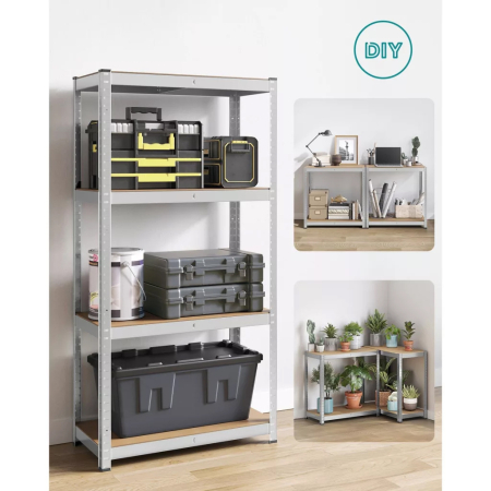Set 2 rafturi metalice cu 4 polite MDF reglabile, 80x40x160 cm, gri [6]