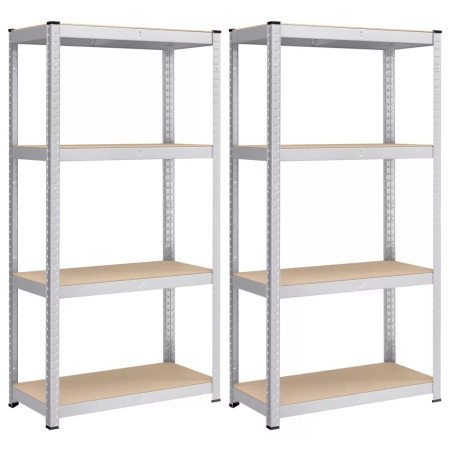 Baie - Set 2 rafturi metalice cu 4 polite MDF reglabile, 80x40x160 cm, gri