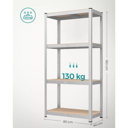 Set 2 rafturi metalice cu 4 polite MDF reglabile, 80x40x160 cm, gri [1]