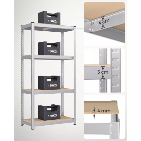 Set 2 rafturi metalice cu 4 polite MDF reglabile, 80x40x160 cm, gri [2]