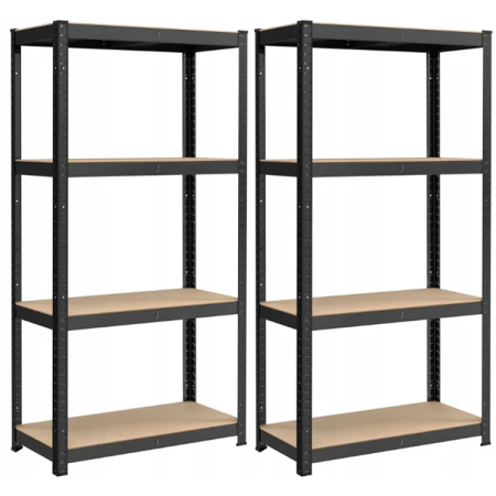 Baie - Set 2 rafturi metalice cu 4 polite MDF reglabile, 80x40x160 cm, negru