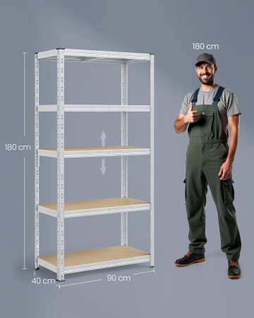 Set 2 rafturi metalice depozitare, 5 niveluri, reglabile, polite MDF, 875 kg, 40x90x180 cm, argintiu [5]