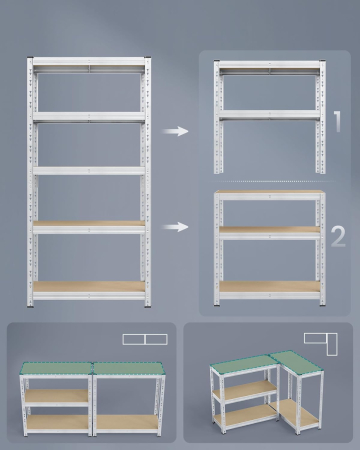 Set 2 rafturi metalice depozitare, 5 niveluri, reglabile, polite MDF, 875 kg, 40x90x180 cm, argintiu [3]