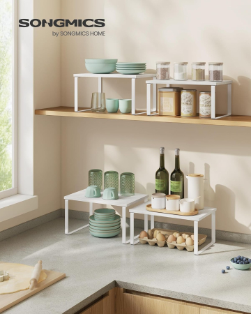 Set 2 rafturi organizatoare pentru bucatarie, suporturi pentru condimente, recipiente si accesorii, configurare flexibila suprapuse, separate [1]
