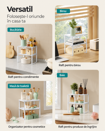 Set 2 rafturi organizatoare pentru bucatarie, suporturi pentru condimente, recipiente si accesorii, configurare flexibila suprapuse, separate [5]