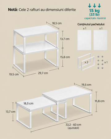 Set 2 rafturi organizatoare pentru bucatarie, suporturi pentru condimente, recipiente si accesorii, configurare flexibila suprapuse, separate [4]