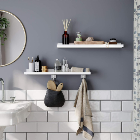 Set 2 rafturi plutitoare suspendate perete cu finisaj lucios, MDF, 60x10x5 cm, alb [4]