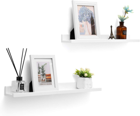 Set 2 rafturi plutitoare suspendate perete cu finisaj lucios, MDF, 60x10x5 cm, alb [3]