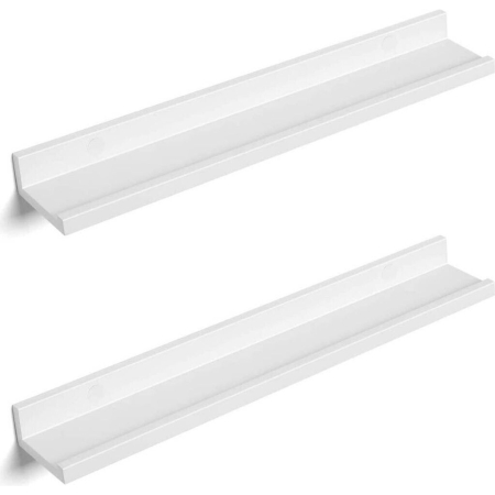 Mobila living - Set 2 rafturi plutitoare suspendate perete cu finisaj lucios, MDF, 60x10x5 cm, alb