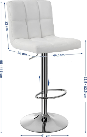 SONGMICS Set 2 scaune bar reglabile pe inaltime, cu spatar, sezut PU si suport picioare, rotatie 360°, 38x45x115 cm, alb [1]