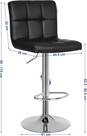 Set 2 scaune bar reglabile pe inaltime, cu spatar, sezut PU si suport picioare, rotatie 360Â°, 38x45x115 cm, negru [3]