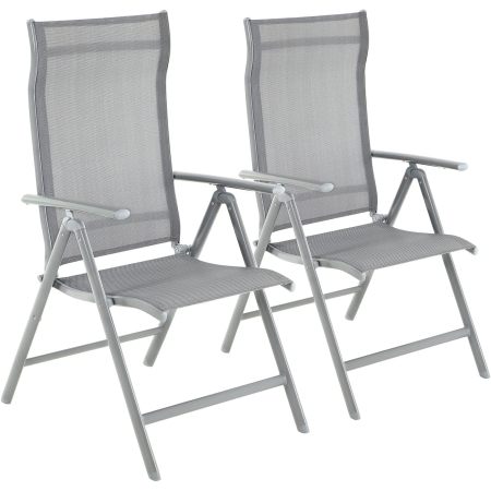 Gradina & balcon - Set 2 scaune gradina pliabile cu spatar reglabil 8 pozitii, 150 kg, 56x70x106 cm, gri