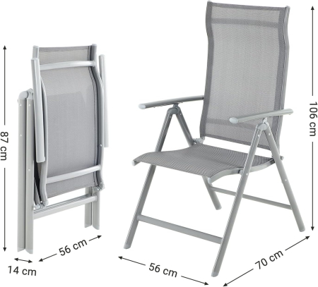 Set 2 scaune gradina pliabile cu spatar reglabil 8 pozitii, 150 kg, 56x70x106 cm, gri [3]