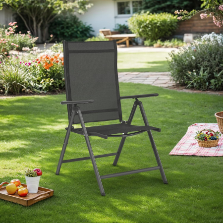 Set 2 scaune gradina pliabile cu spatar reglabil 8 pozitii, 150 kg, 56x70x106 cm, negru [5]