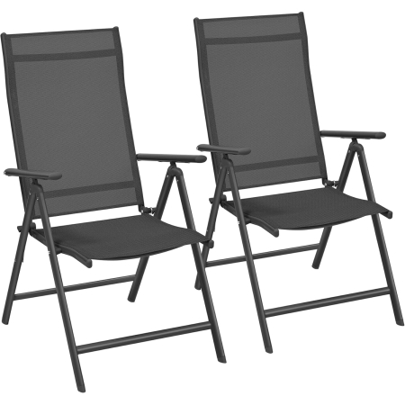 Gradina & balcon - Set 2 scaune gradina pliabile cu spatar reglabil 8 pozitii, 150 kg, 56x70x106 cm, negru