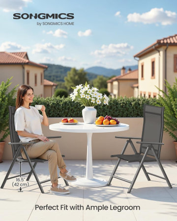 Set 2 scaune gradina pliabile cu spatar reglabil 8 pozitii, 150 kg, 56x70x106 cm, negru [3]