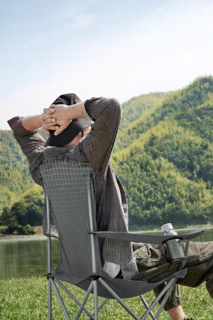 Set 2 scaune pliabile camping cu suport bauturi, husa transport, 150 kg, 54x86x97 cm, gri [2]