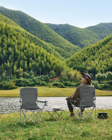 Set 2 scaune pliabile camping cu suport bauturi, husa transport, 150 kg, 54x86x97 cm, gri [4]