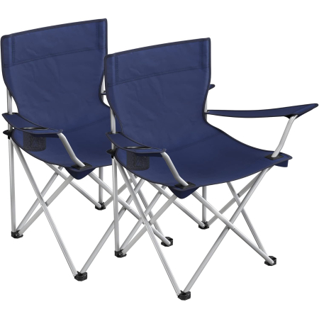 Gradina & balcon - Set 2 scaune pliabile camping cu suport bauturi, husa transport, 52x84x81 cm, 120 kg, albastru