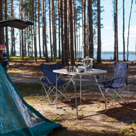 Set 2 scaune pliabile camping cu suport bauturi, husa transport, 52x84x81 cm, 120 kg, albastru [7]