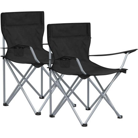 Gradina & balcon - Set 2 scaune pliabile camping cu suport bauturi, husa transport, 52x84x81 cm, 120 kg, negru