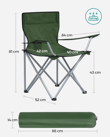 Set 2 scaune pliabile camping cu suport bauturi, husa transport, 52x84x81 cm, 120 kg, verde [1]