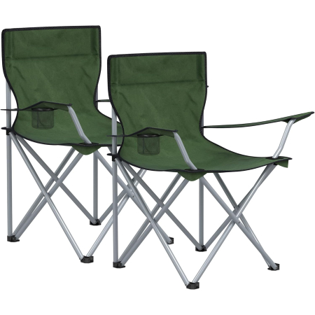 Gradina & balcon - Set 2 scaune pliabile camping cu suport bauturi, husa transport, 52x84x81 cm, 120 kg, verde