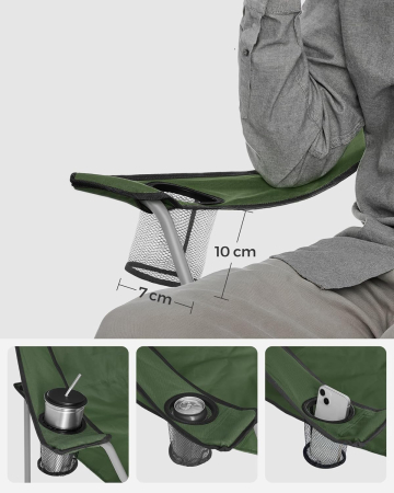 Set 2 scaune pliabile camping cu suport bauturi, husa transport, 52x84x81 cm, 120 kg, verde [5]