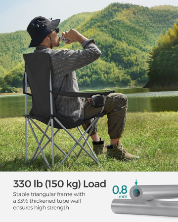 Set 2 scaune pliabile camping sau pescuit, cadru otel Oxford 600D, suport pahar, max 150 kg/buc, geanta transport, negru [4]