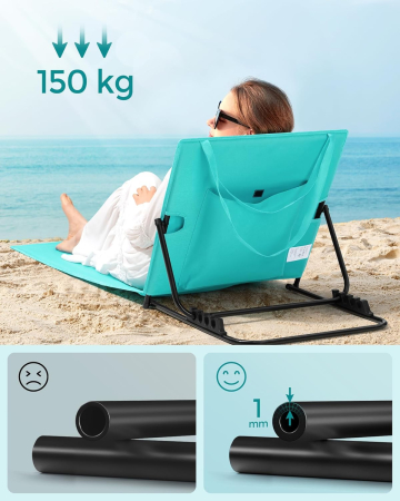 Set 2 sezlonguri plaja pliabile, spatar reglabil 4 pozitii, perna si buzunar incluse, otel galvanizat, max 150 kg, 158x55 cm, albastru turqoise [5]