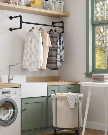 SONGMICS Set 2 sine metalice de agatat haine, montare pe perete, aspect industrial, 112x30x30cm, negru [6]