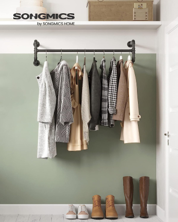 SONGMICS Set 2 sine metalice de agatat haine, montare pe perete, aspect industrial, 112x30x30cm, negru [5]