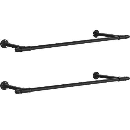 Mobila - SONGMICS Set 2 sine metalice de agatat haine, montare pe perete, aspect industrial, 84x30x7cm, negru