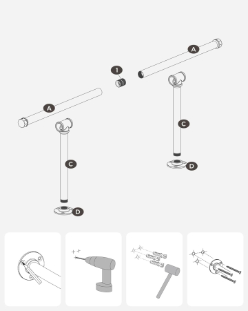 SONGMICS Set 2 sine metalice de agatat haine, montare pe perete, aspect industrial, 84x30x7cm, negru [1]