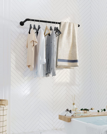 SONGMICS Set 2 sine metalice de agatat haine, montare pe perete, aspect industrial, 92x30x8cm, negru [8]