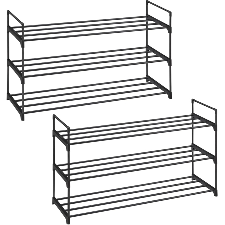 Pantofare - Set 2 suporturi pentru pantofi cu 3 niveluri, structura metalica, 30x92x54 cm, negru