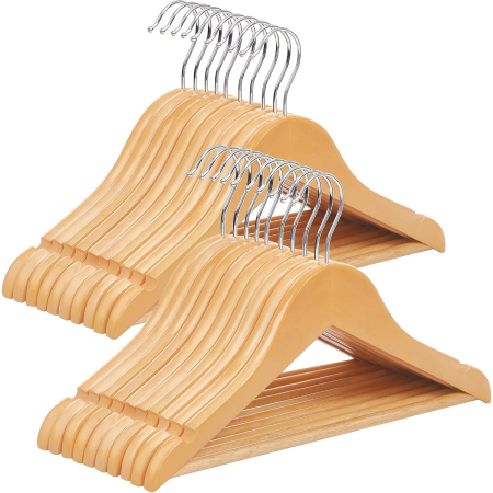 Dormitor & birou - Set 20 umerase pentru organizarea hainelor copiilor de 7-12 ani, lemn masiv de artar, forma adaptata hainelor mici, bara pentru pantaloni si
