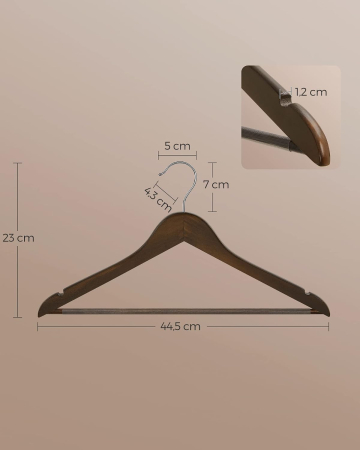 Set 20 umerase pentru organizarea hainelor in dressing, din lemn masiv de artar, bara antiderapanta pentru pantaloni, carlige rotative 360°, [1]