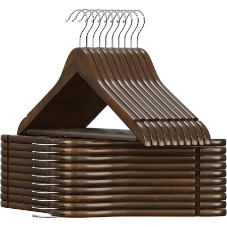 Dormitor & birou - Set 20 umerase pentru organizarea hainelor in dressing, din lemn masiv de artar, bara antiderapanta pentru pantaloni, carlige rotative 360°,