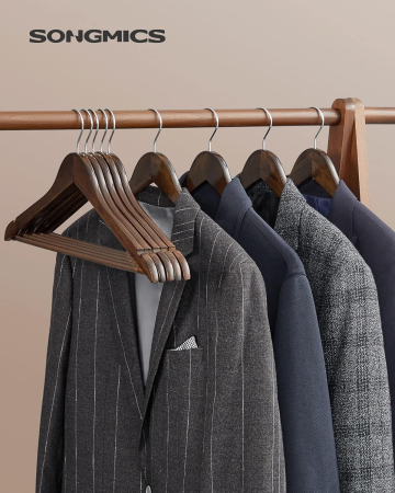 Set 20 umerase pentru organizarea hainelor in dressing, din lemn masiv de artar, bara antiderapanta pentru pantaloni, carlige rotative 360°, [8]