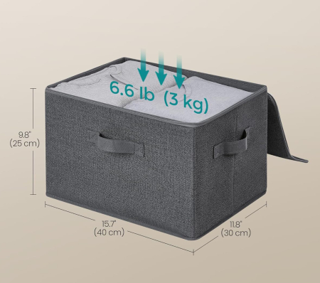 Set 3 cutii de depozitare pliabile, organizatoare pentru dulap, textil, 40x30x25 cm, gri [5]