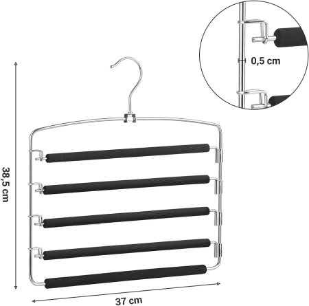 Set 3 umerase multifunctionale pentru pantaloni cu 5 bare rotative la 90° fiecare pentru economisirea spatiului in dulap, protectie antialune [1]