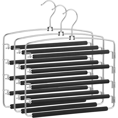 Dormitor & birou - Set 3 umerase multifunctionale pentru pantaloni cu 5 bare rotative la 90° fiecare pentru economisirea spatiului in dulap, protectie antialune