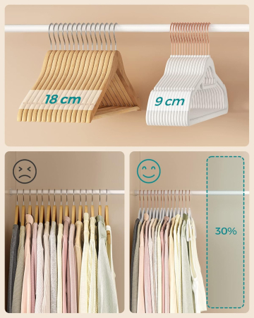 SONGMICS Set 30 umerase catifea cu carlig rotativ, 44x24 cm, alb [4]