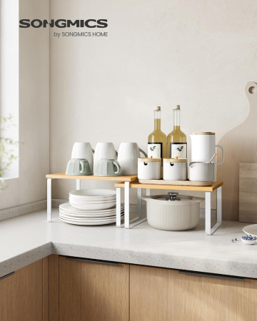 Set 4 rafturi de bucatarie suprapozabile, pentru ustensile sau condimente, 20x30x16cm, natur si alb [4]